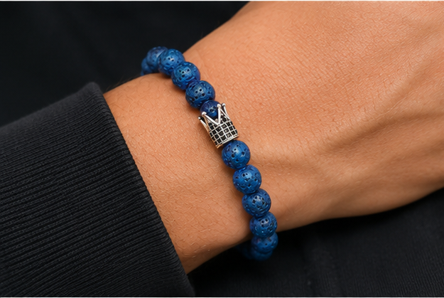 Blue Lava Stone Crystal Bracelet – Grounding & Emotional Balance