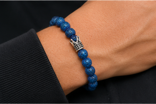 Blue Lava Stone Crystal Bracelet – Grounding & Emotional Balance